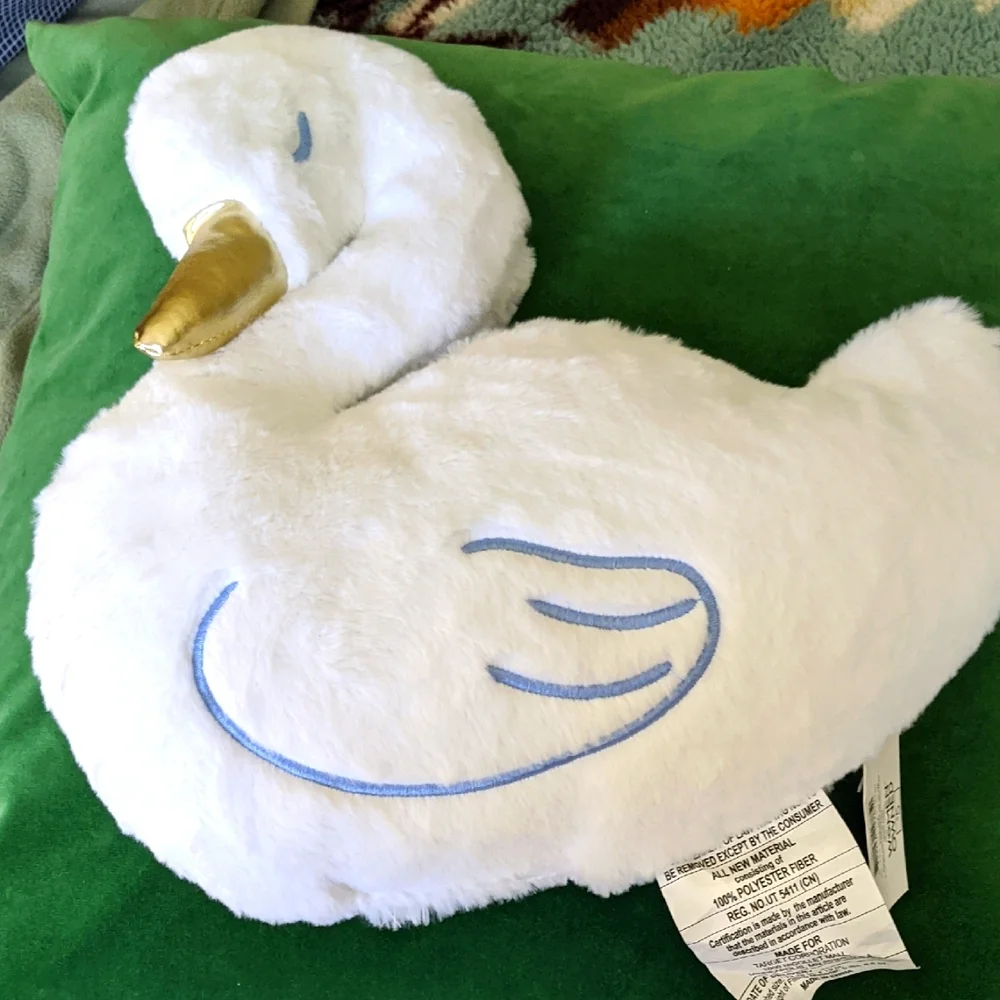 Plush Swan Pillow Figural Decorative Gold White Spring Easter Soft New